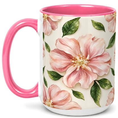 #pl[15oz|Pink] Pink Floral Coffee Mug, Botanical Blossom Mug, Ceramic Cup