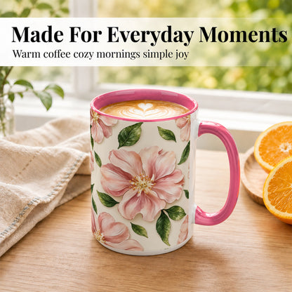 #pl[15oz|Pink] Pink Floral Coffee Mug, Botanical Blossom Mug, Ceramic Cup