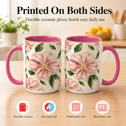 #pl[15oz|Pink] Pink Floral Coffee Mug, Botanical Blossom Mug, Ceramic Cup