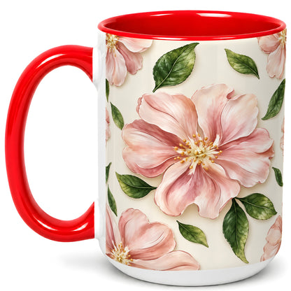 #pl[15oz|Red] Pink Floral Coffee Mug, Botanical Blossom Mug, Ceramic Cup