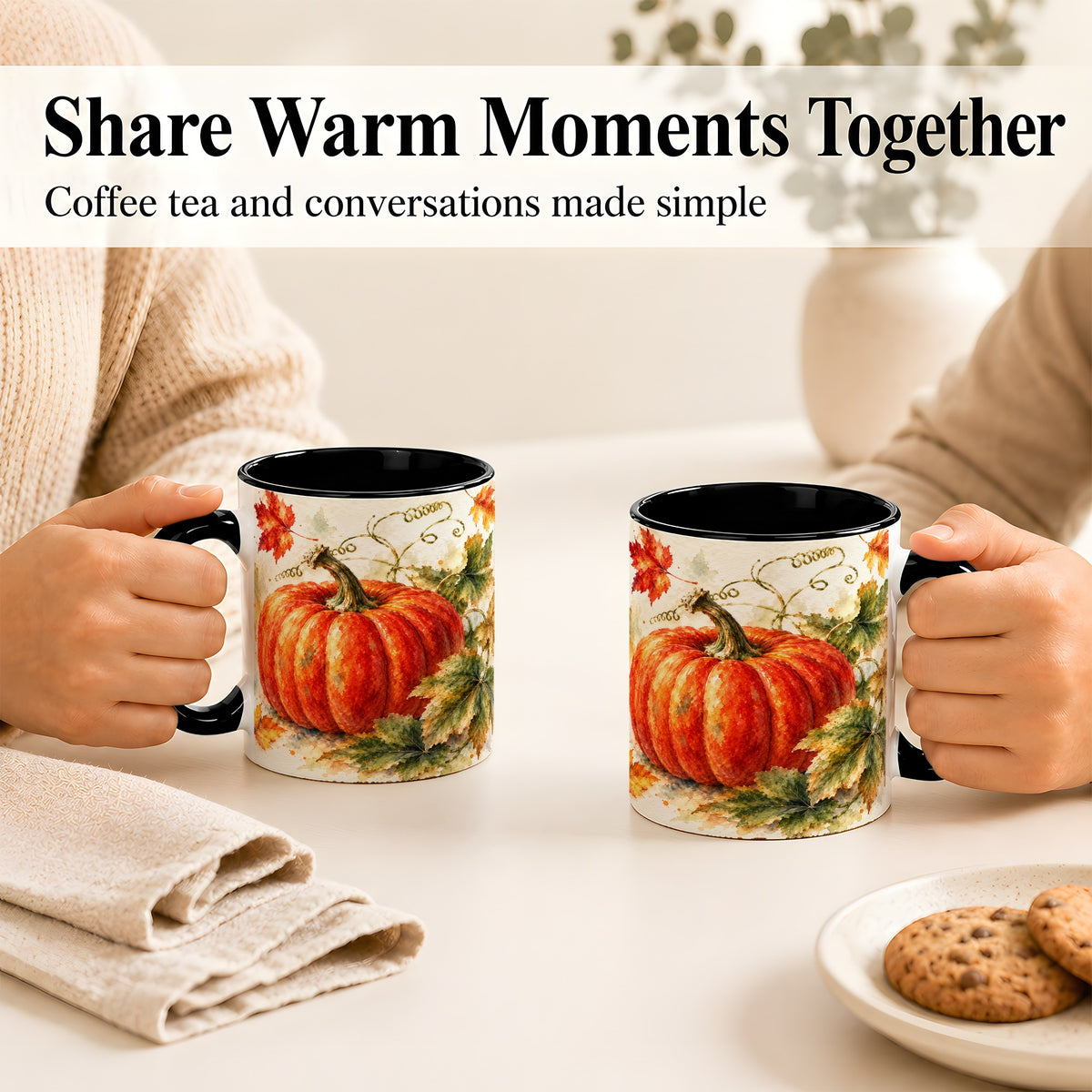 #pl[11oz|Black] Autumn Pumpkin Coffee Mug, Watercolor Harvest Mug, Ceramic Cup