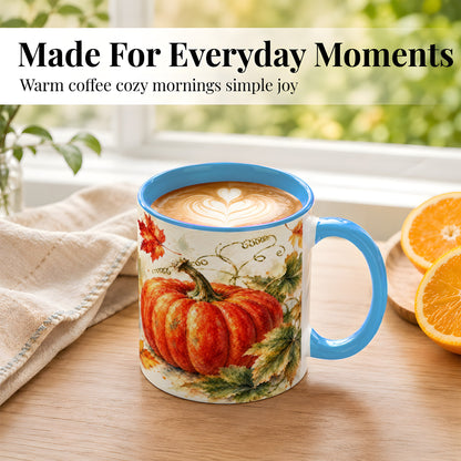 #pl[11oz|Blue] Autumn Pumpkin Coffee Mug, Watercolor Harvest Mug, Ceramic Cup