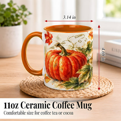 #pl[11oz|Orange] Autumn Pumpkin Coffee Mug, Watercolor Harvest Mug, Ceramic Cup