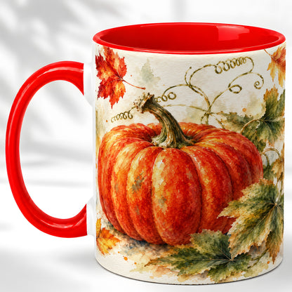 Autumn Pumpkin Coffee Mug, Watercolor Harvest Mug, Ceramic Cup