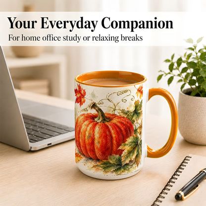 #pl[15oz|Orange] Autumn Pumpkin Coffee Mug, Watercolor Harvest Mug, Ceramic Cup
