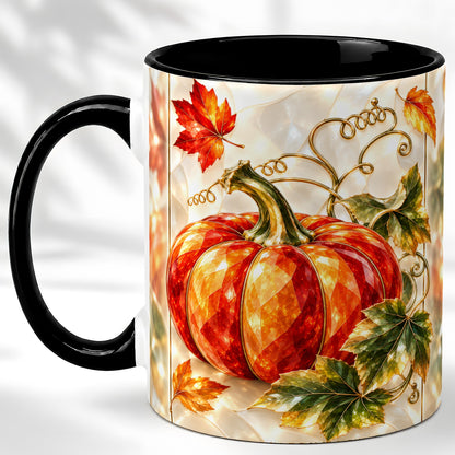 #pl[11oz|Black] Stained Glass Pumpkin Coffee Mug, Autumn Harvest Mug, Ceramic Cup
