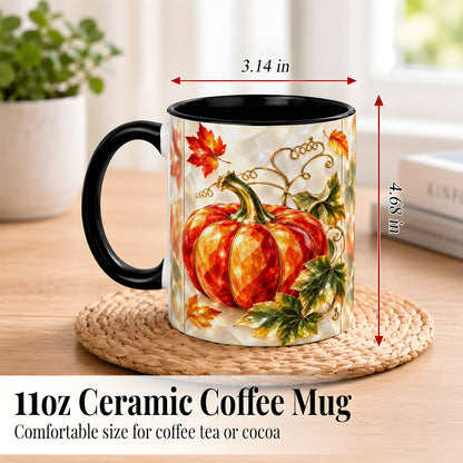 #pl[11oz|Black] Stained Glass Pumpkin Coffee Mug, Autumn Harvest Mug, Ceramic Cup