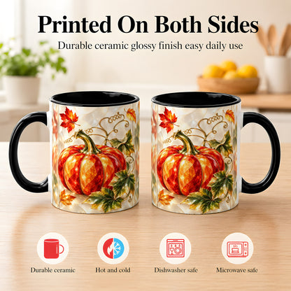 #pl[11oz|Black] Stained Glass Pumpkin Coffee Mug, Autumn Harvest Mug, Ceramic Cup