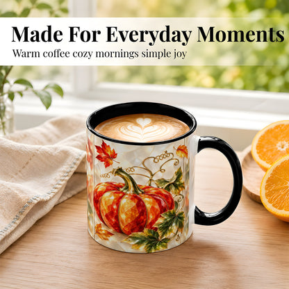 #pl[11oz|Black] Stained Glass Pumpkin Coffee Mug, Autumn Harvest Mug, Ceramic Cup
