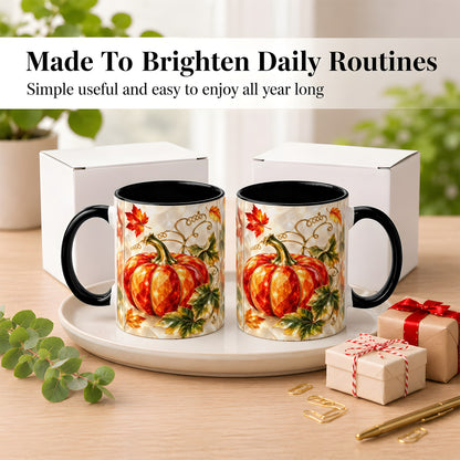 #pl[11oz|Black] Stained Glass Pumpkin Coffee Mug, Autumn Harvest Mug, Ceramic Cup