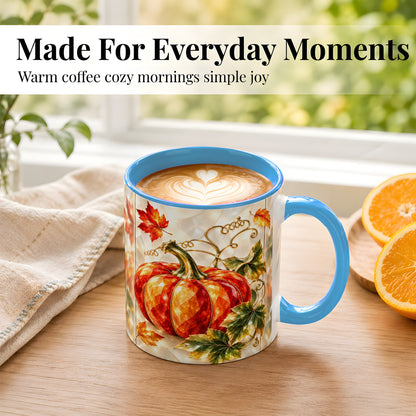 #pl[11oz|Blue] Stained Glass Pumpkin Coffee Mug, Autumn Harvest Mug, Ceramic Cup