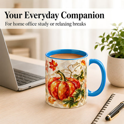 #pl[11oz|Blue] Stained Glass Pumpkin Coffee Mug, Autumn Harvest Mug, Ceramic Cup