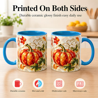 #pl[11oz|Blue] Stained Glass Pumpkin Coffee Mug, Autumn Harvest Mug, Ceramic Cup