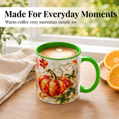#pl[11oz|Green] Stained Glass Pumpkin Coffee Mug, Autumn Harvest Mug, Ceramic Cup