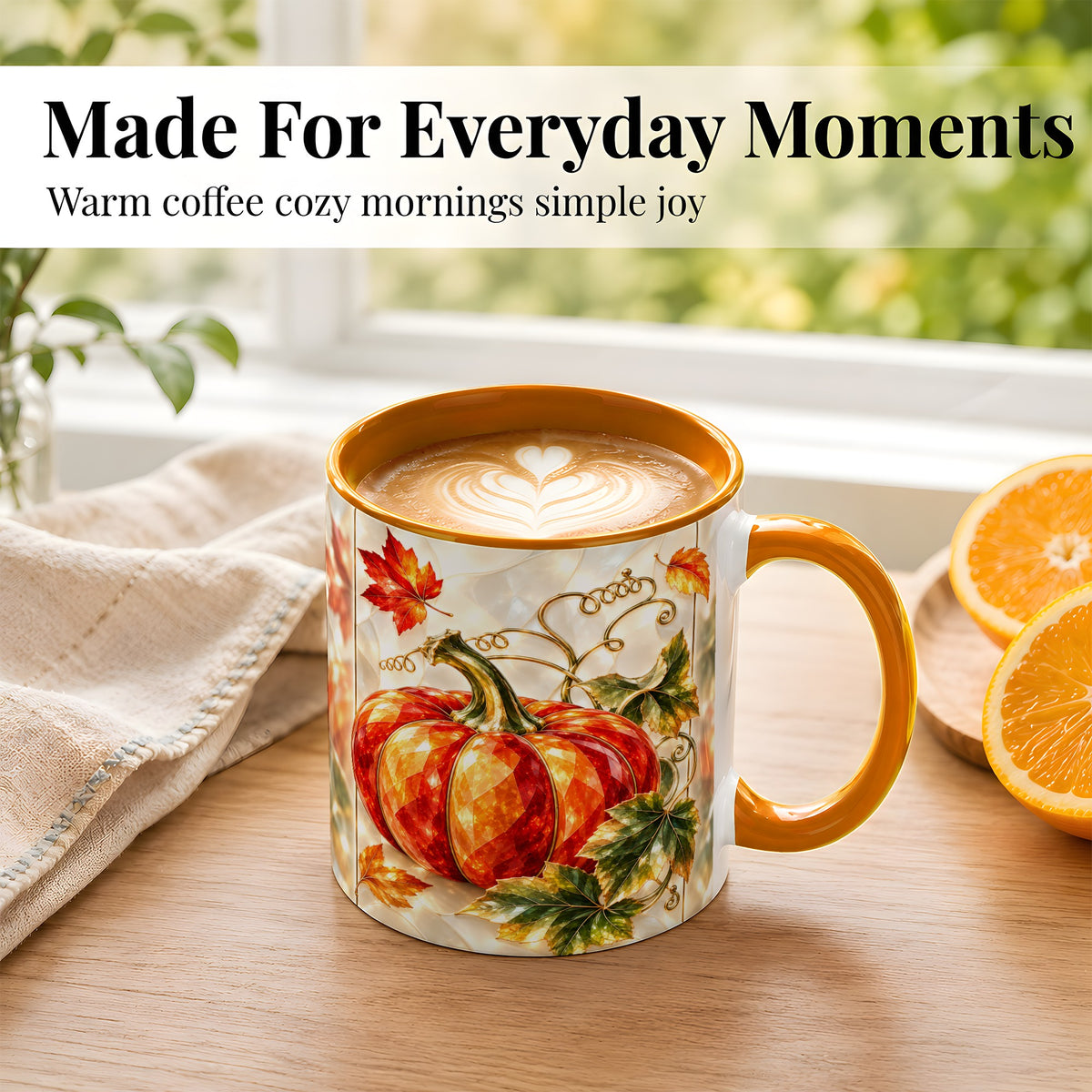 #pl[11oz|Orange] Stained Glass Pumpkin Coffee Mug, Autumn Harvest Mug, Ceramic Cup