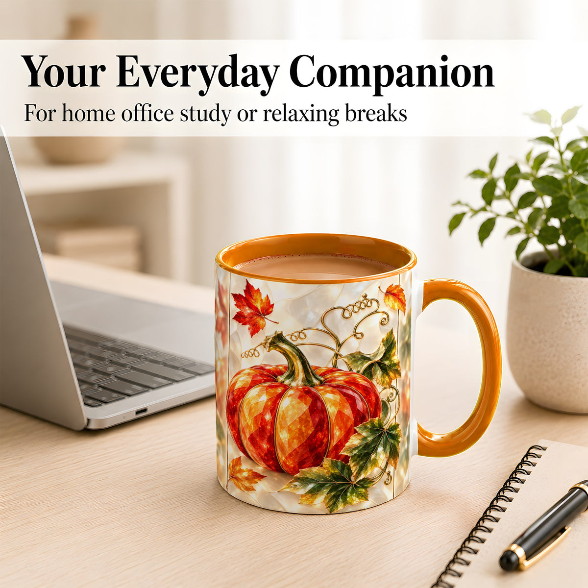 #pl[11oz|Orange] Stained Glass Pumpkin Coffee Mug, Autumn Harvest Mug, Ceramic Cup