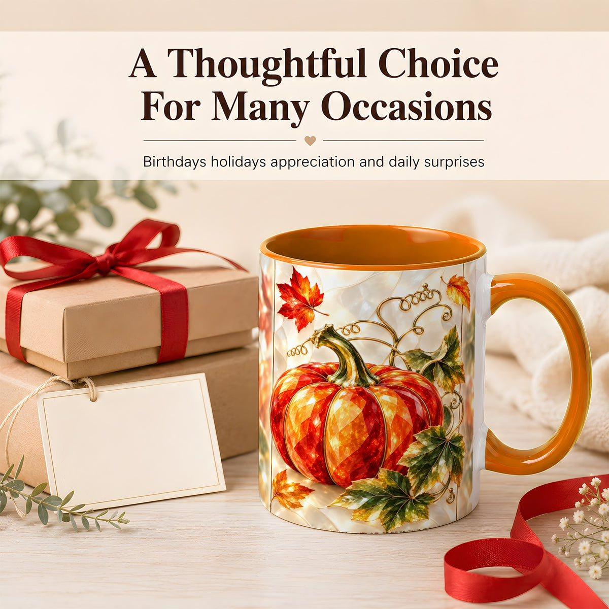 #pl[11oz|Orange] Stained Glass Pumpkin Coffee Mug, Autumn Harvest Mug, Ceramic Cup