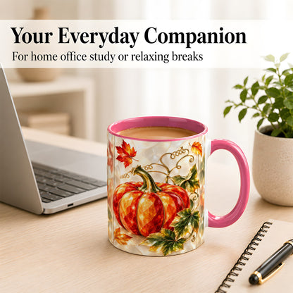 #pl[11oz|Pink] Stained Glass Pumpkin Coffee Mug, Autumn Harvest Mug, Ceramic Cup