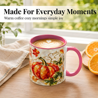 #pl[11oz|Pink] Stained Glass Pumpkin Coffee Mug, Autumn Harvest Mug, Ceramic Cup