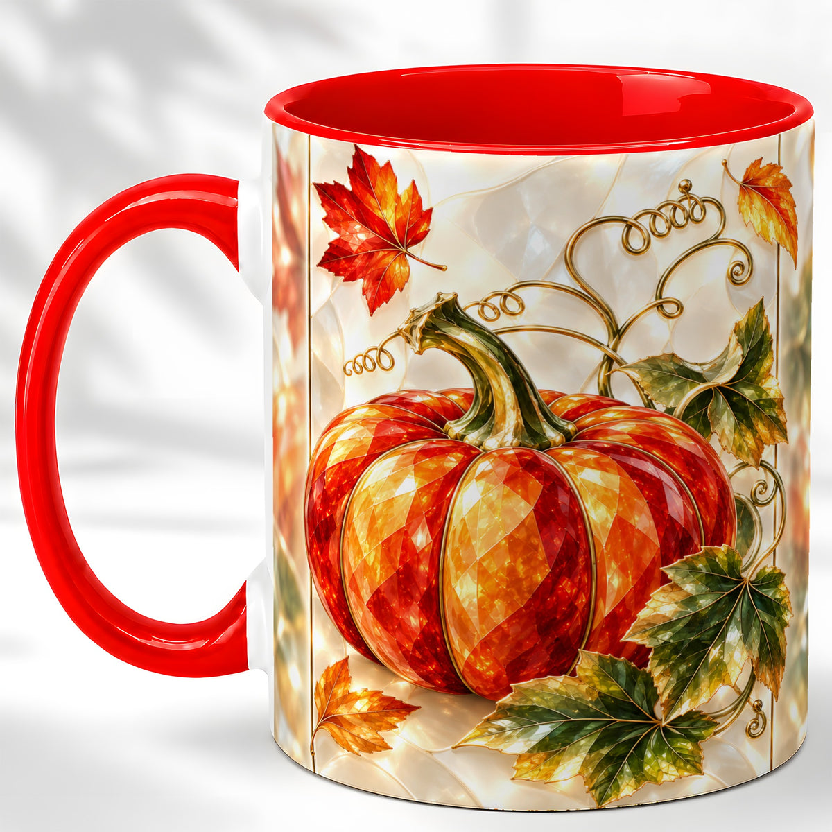 Stained Glass Pumpkin Coffee Mug, Autumn Harvest Mug, Ceramic Cup