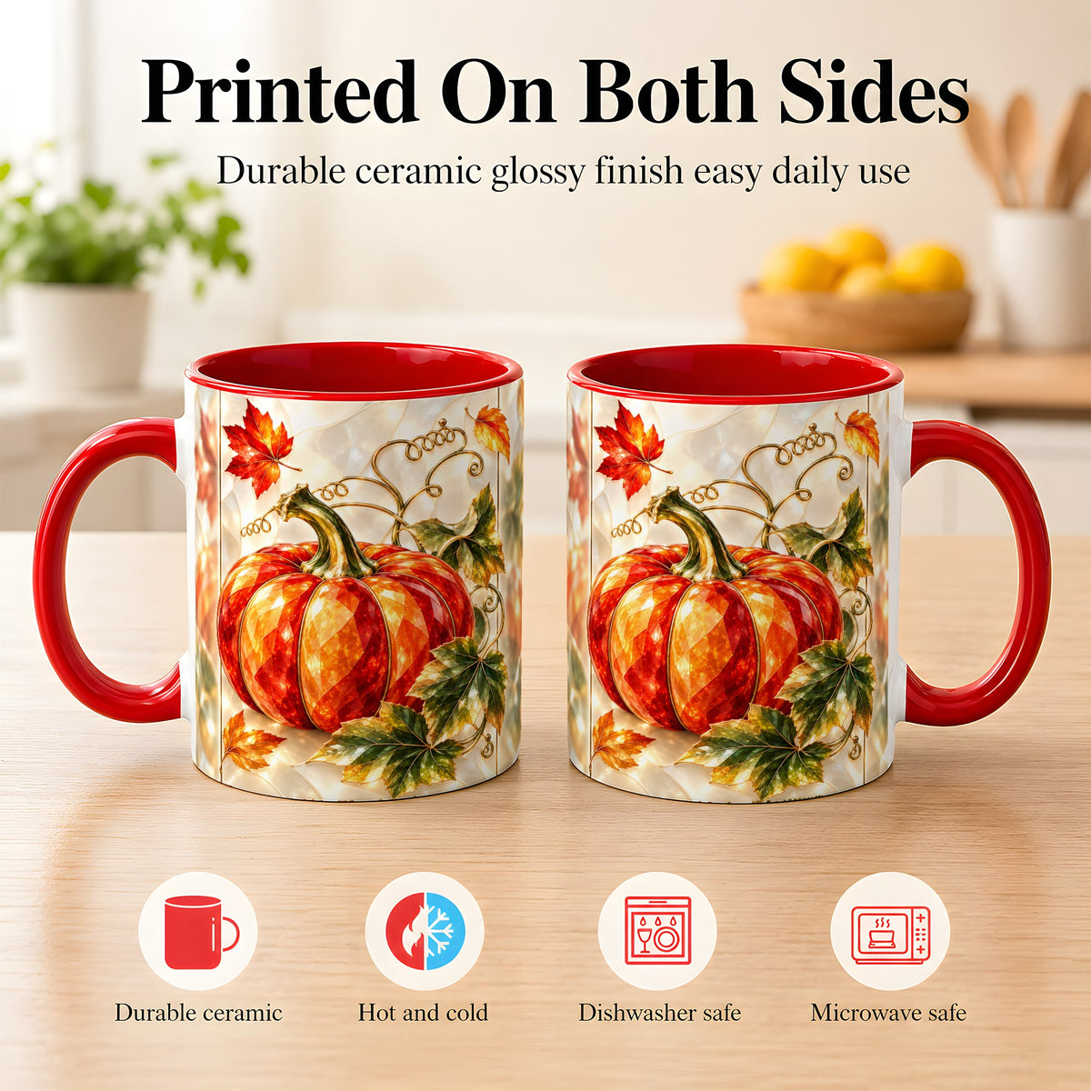 #pl[11oz|Red] Stained Glass Pumpkin Coffee Mug, Autumn Harvest Mug, Ceramic Cup