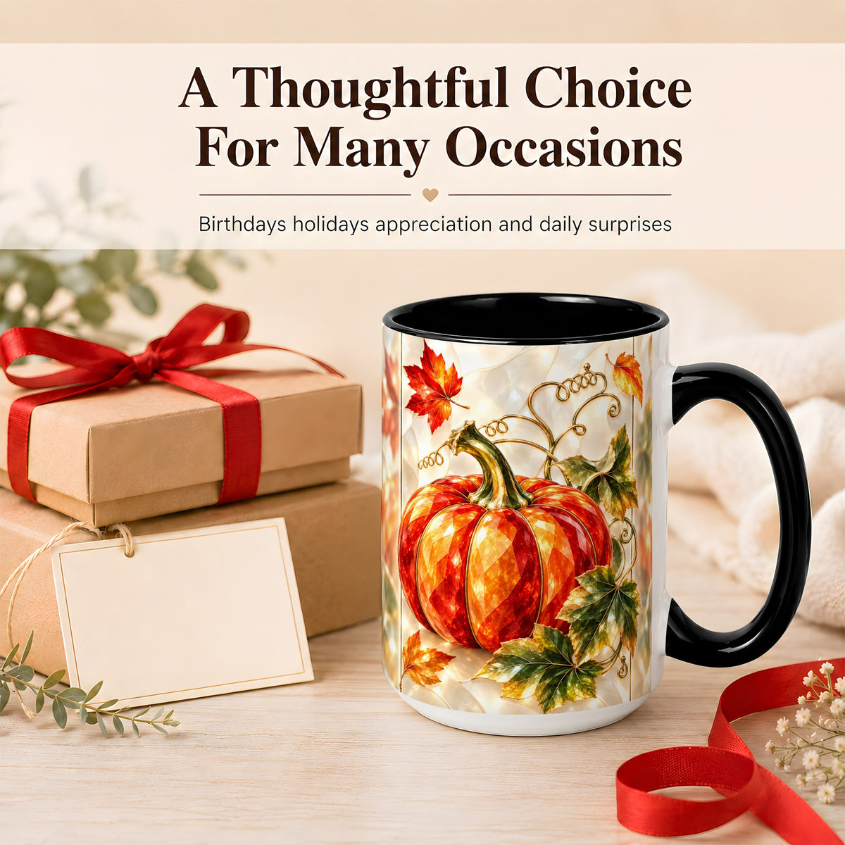 #pl[15oz|Black] Stained Glass Pumpkin Coffee Mug, Autumn Harvest Mug, Ceramic Cup