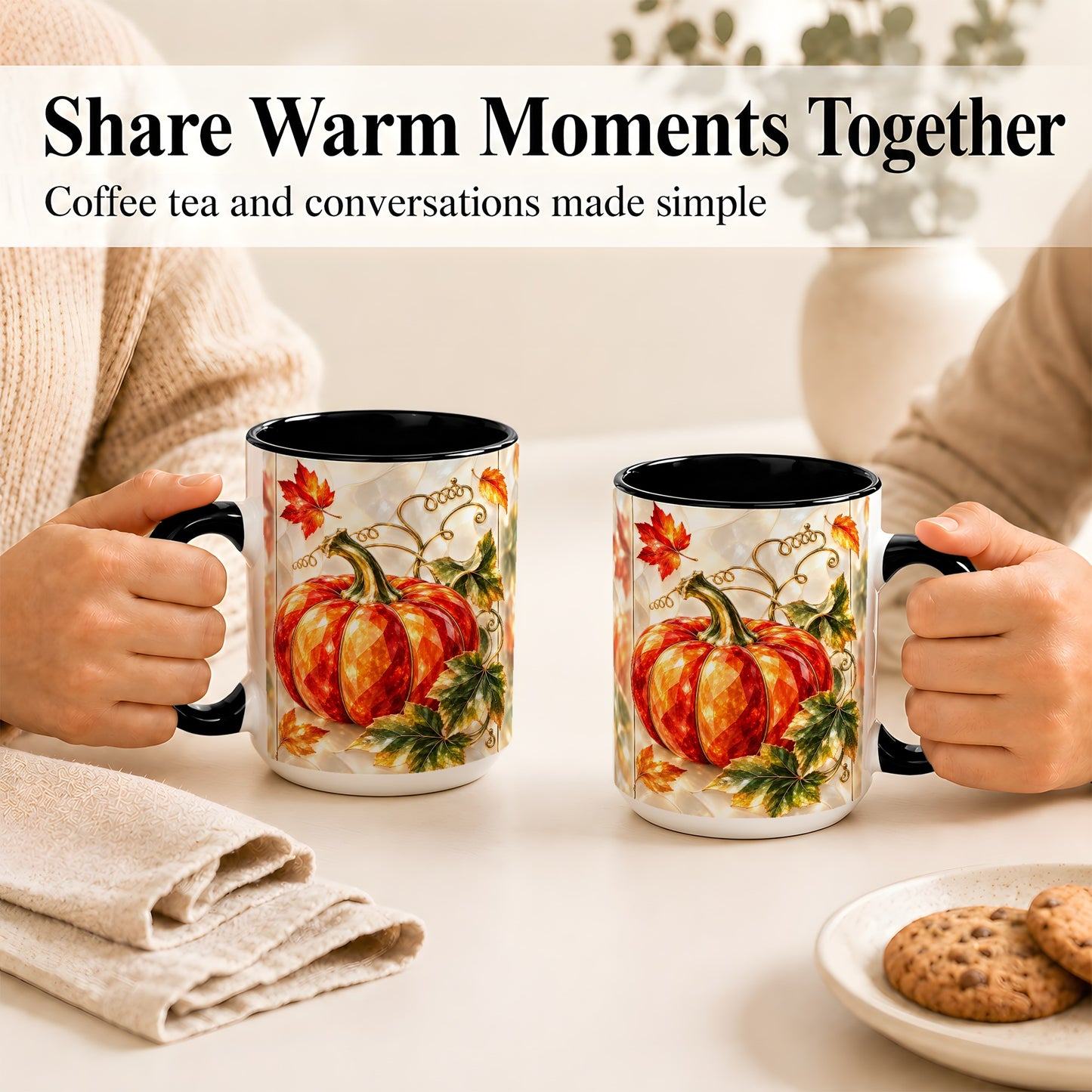 #pl[15oz|Black] Stained Glass Pumpkin Coffee Mug, Autumn Harvest Mug, Ceramic Cup