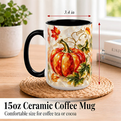 #pl[15oz|Black] Stained Glass Pumpkin Coffee Mug, Autumn Harvest Mug, Ceramic Cup