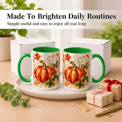 #pl[15oz|Green] Stained Glass Pumpkin Coffee Mug, Autumn Harvest Mug, Ceramic Cup