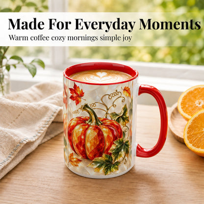#pl[15oz|Red] Stained Glass Pumpkin Coffee Mug, Autumn Harvest Mug, Ceramic Cup
