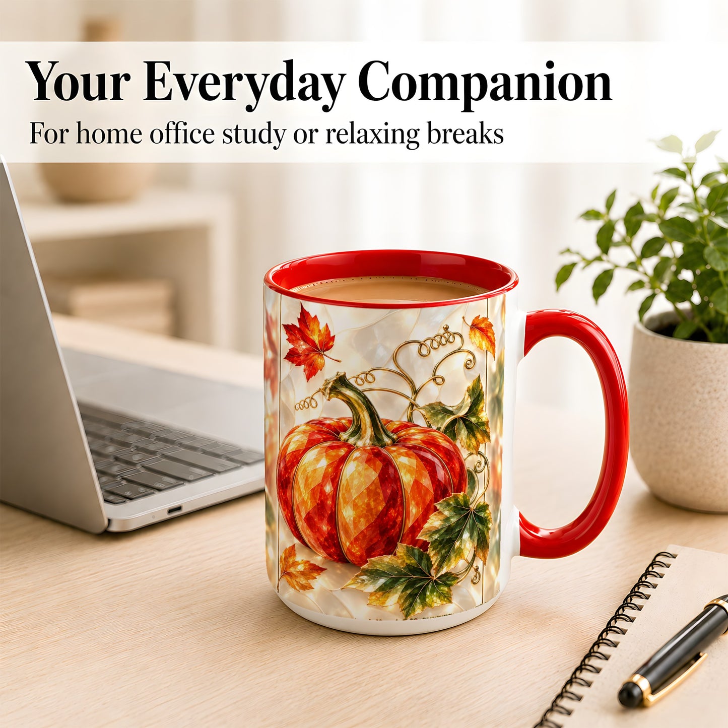 #pl[15oz|Red] Stained Glass Pumpkin Coffee Mug, Autumn Harvest Mug, Ceramic Cup