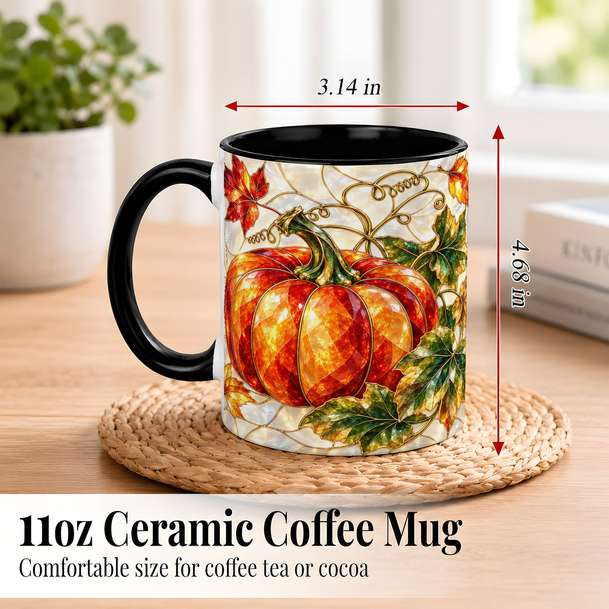 #pl[11oz|Black] Mosaic Pumpkin Coffee Mug, Autumn Harvest Mug, Ceramic Cup