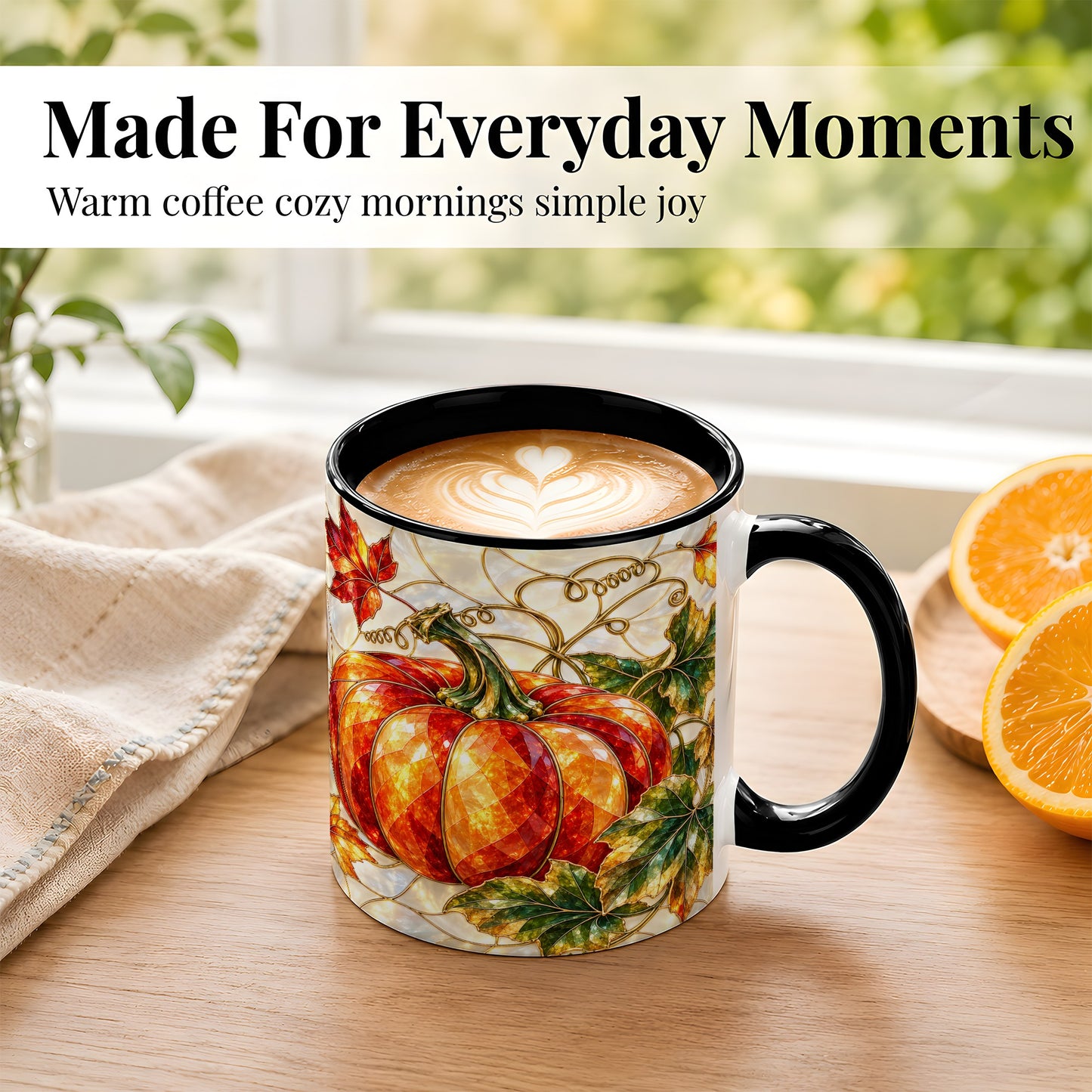 #pl[11oz|Black] Mosaic Pumpkin Coffee Mug, Autumn Harvest Mug, Ceramic Cup