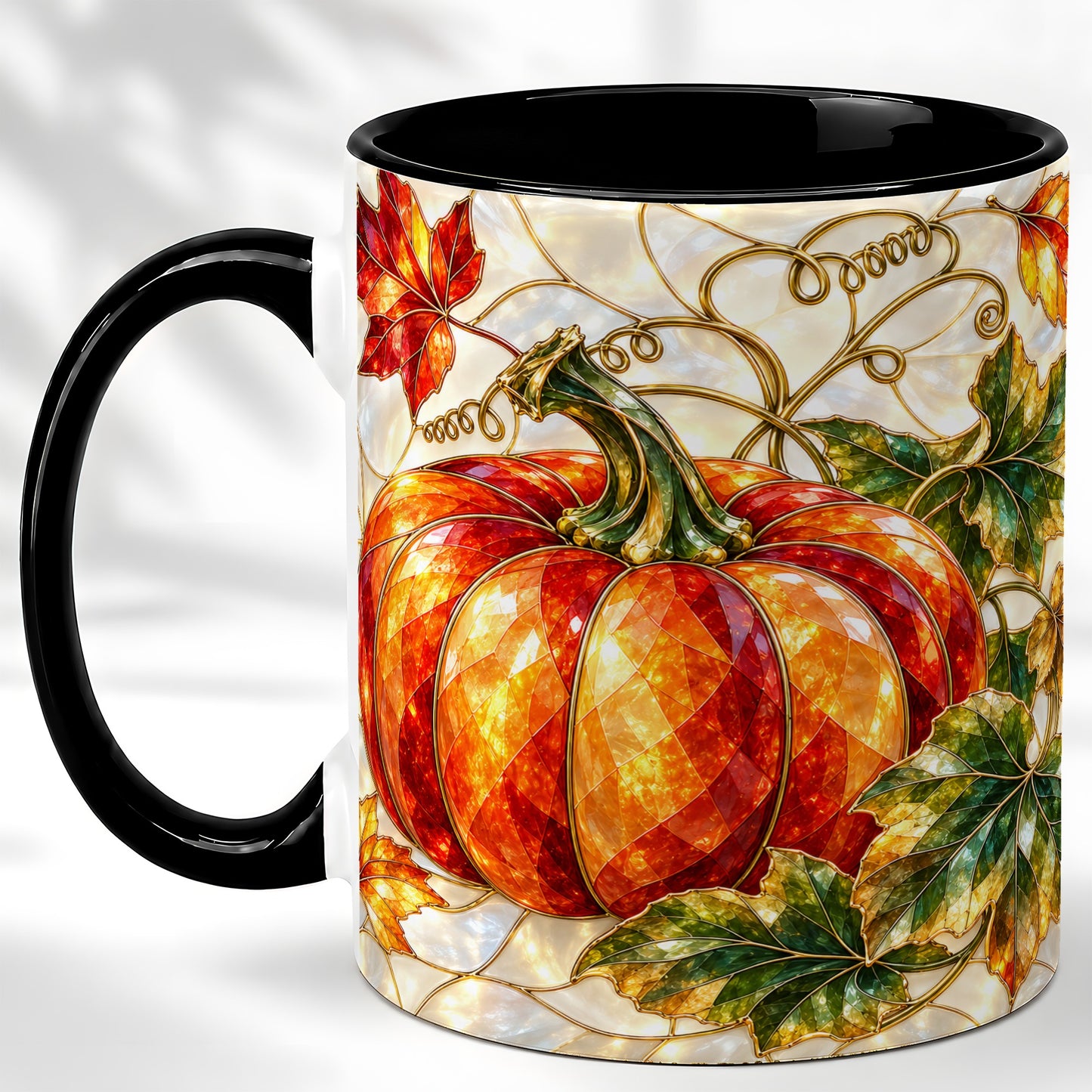 #pl[11oz|Black] Mosaic Pumpkin Coffee Mug, Autumn Harvest Mug, Ceramic Cup