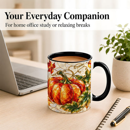 #pl[11oz|Black] Mosaic Pumpkin Coffee Mug, Autumn Harvest Mug, Ceramic Cup