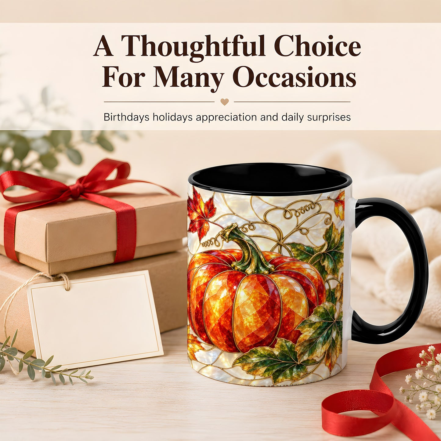 #pl[11oz|Black] Mosaic Pumpkin Coffee Mug, Autumn Harvest Mug, Ceramic Cup