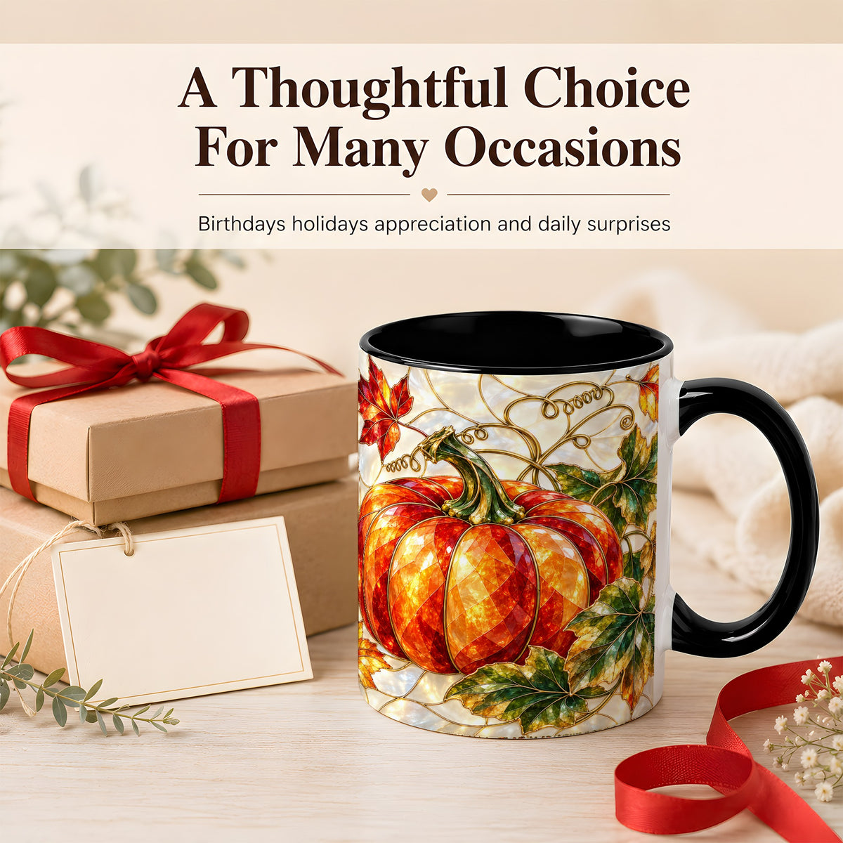 #pl[11oz|Black] Mosaic Pumpkin Coffee Mug, Autumn Harvest Mug, Ceramic Cup