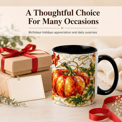 #pl[11oz|Black] Mosaic Pumpkin Coffee Mug, Autumn Harvest Mug, Ceramic Cup