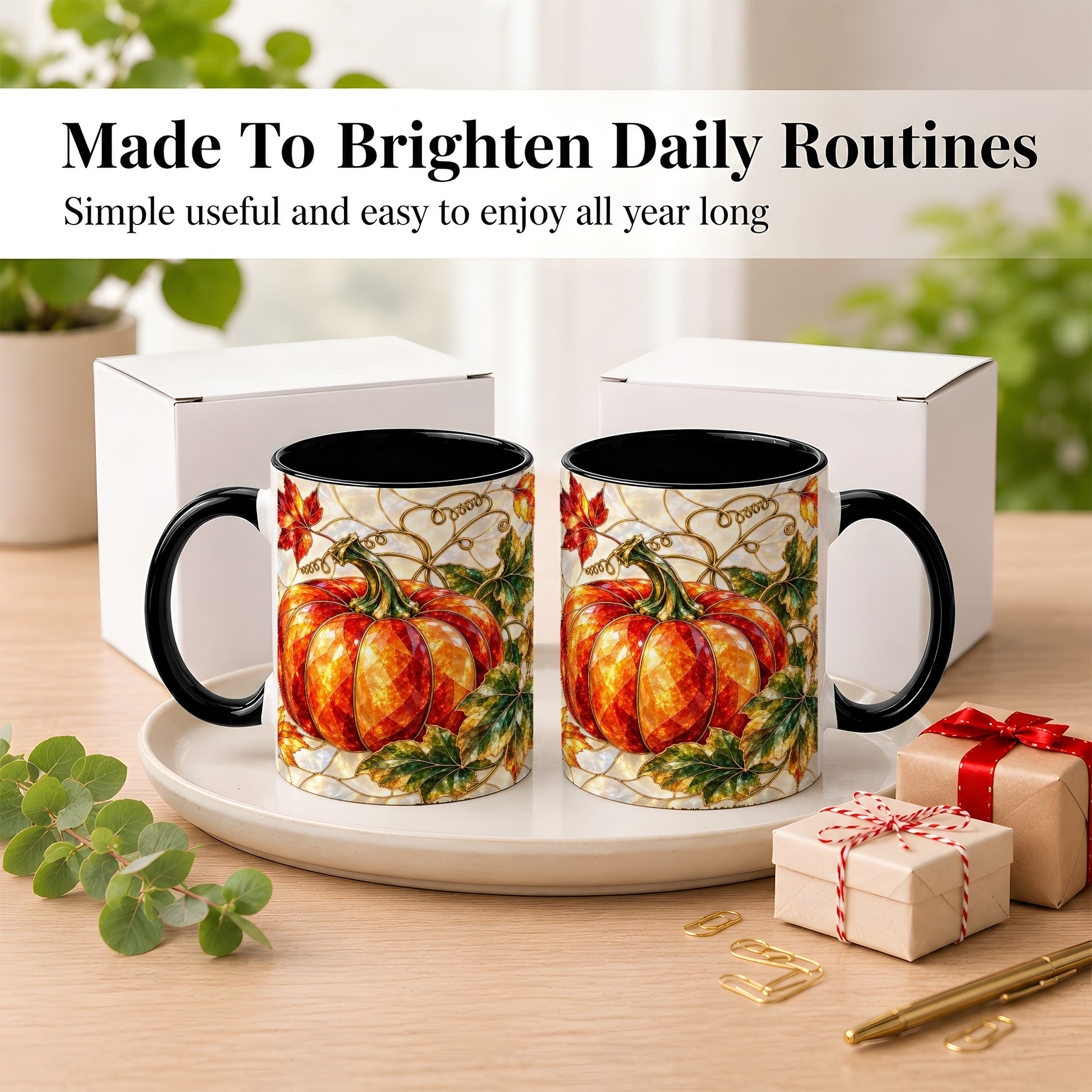 #pl[11oz|Black] Mosaic Pumpkin Coffee Mug, Autumn Harvest Mug, Ceramic Cup