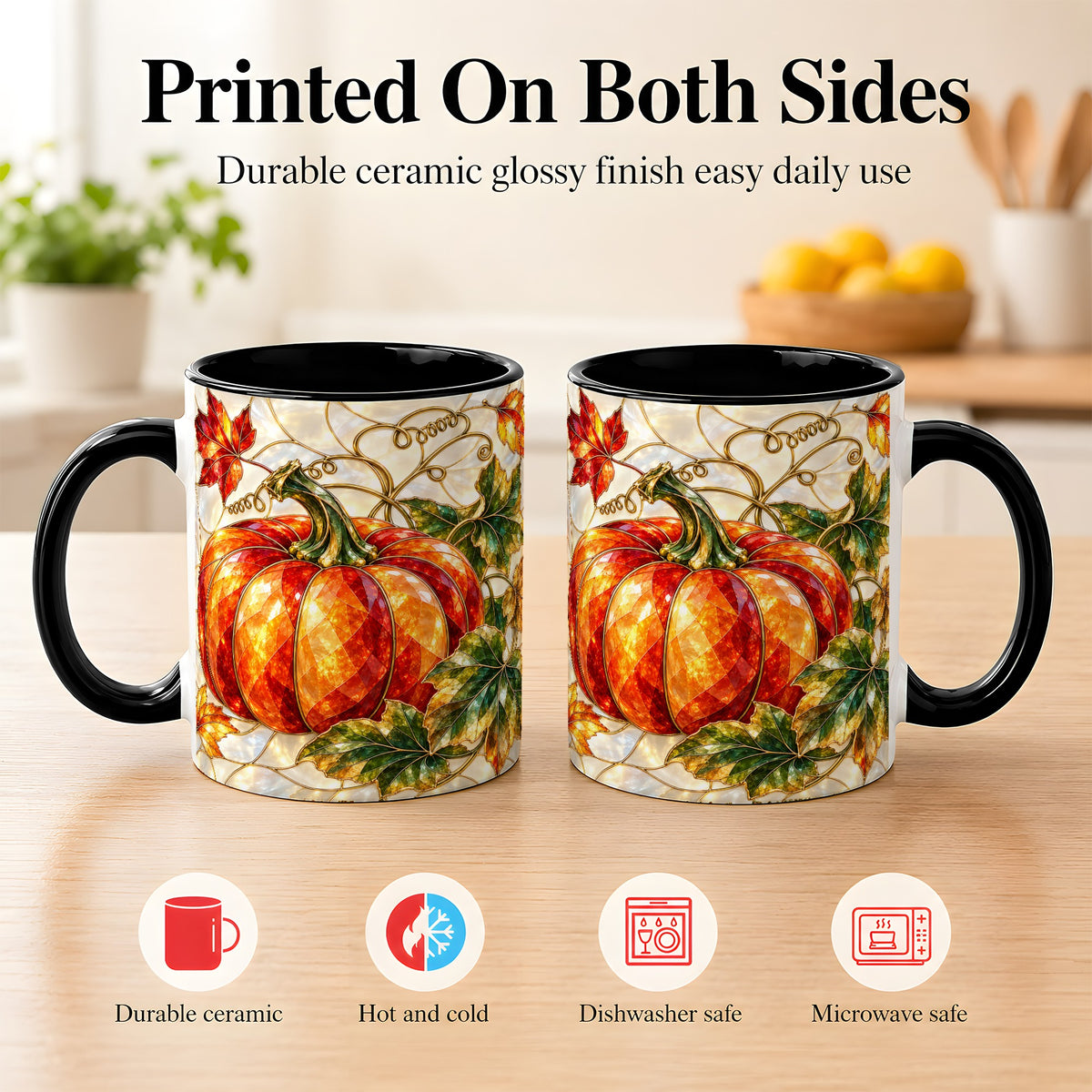 #pl[11oz|Black] Mosaic Pumpkin Coffee Mug, Autumn Harvest Mug, Ceramic Cup