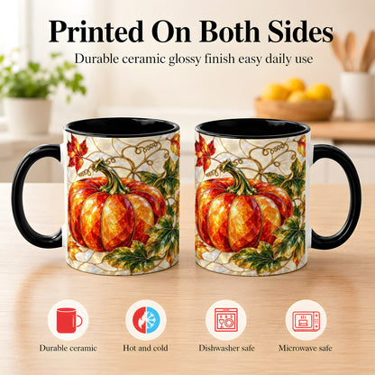 #pl[11oz|Black] Mosaic Pumpkin Coffee Mug, Autumn Harvest Mug, Ceramic Cup