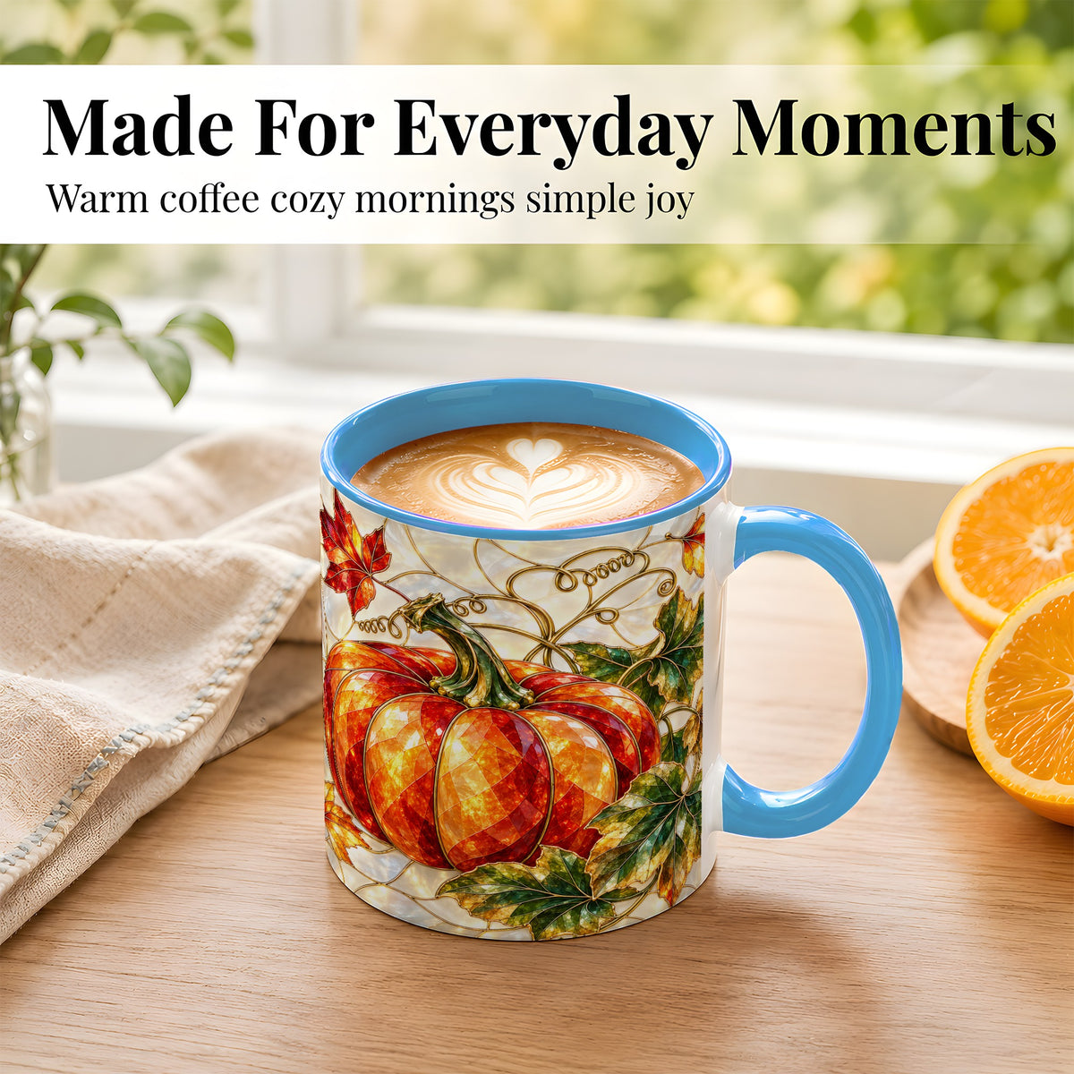 #pl[11oz|Blue] Mosaic Pumpkin Coffee Mug, Autumn Harvest Mug, Ceramic Cup
