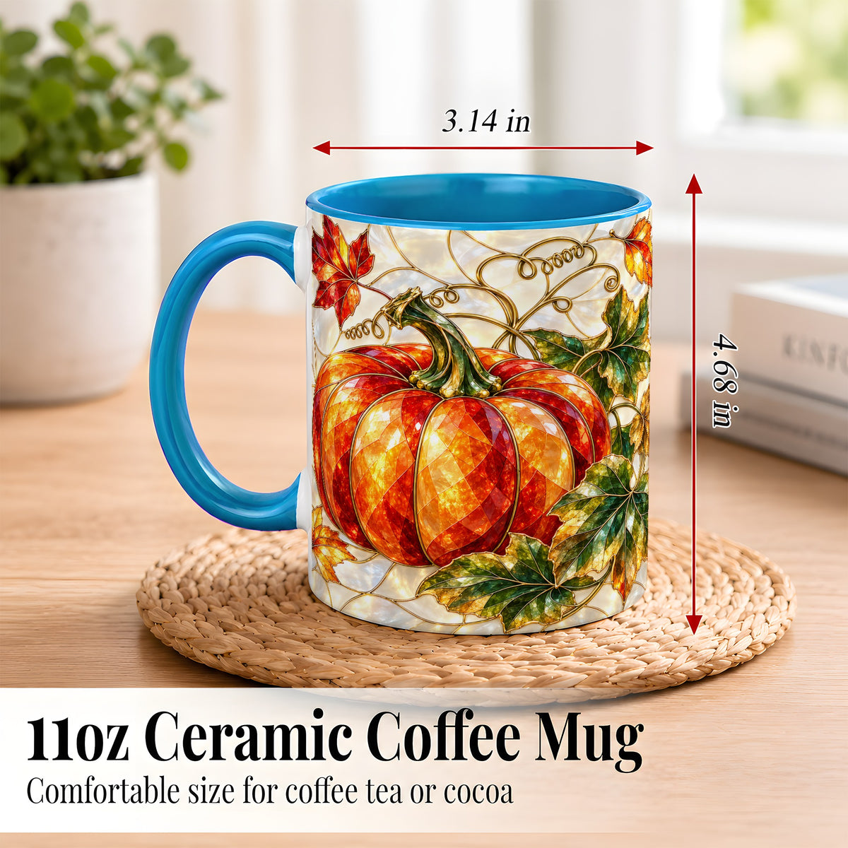 #pl[11oz|Blue] Mosaic Pumpkin Coffee Mug, Autumn Harvest Mug, Ceramic Cup