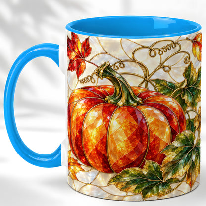 #pl[11oz|Blue] Mosaic Pumpkin Coffee Mug, Autumn Harvest Mug, Ceramic Cup