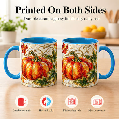 #pl[11oz|Blue] Mosaic Pumpkin Coffee Mug, Autumn Harvest Mug, Ceramic Cup