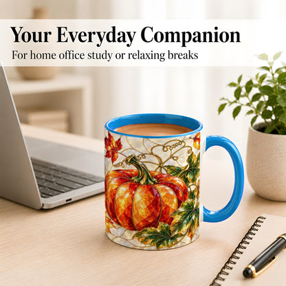#pl[11oz|Blue] Mosaic Pumpkin Coffee Mug, Autumn Harvest Mug, Ceramic Cup