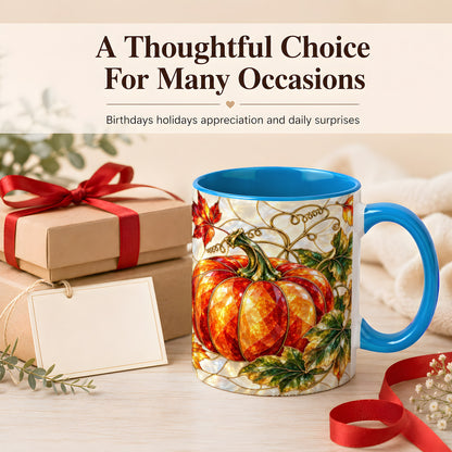 #pl[11oz|Blue] Mosaic Pumpkin Coffee Mug, Autumn Harvest Mug, Ceramic Cup