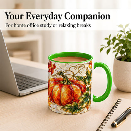 #pl[11oz|Green] Mosaic Pumpkin Coffee Mug, Autumn Harvest Mug, Ceramic Cup