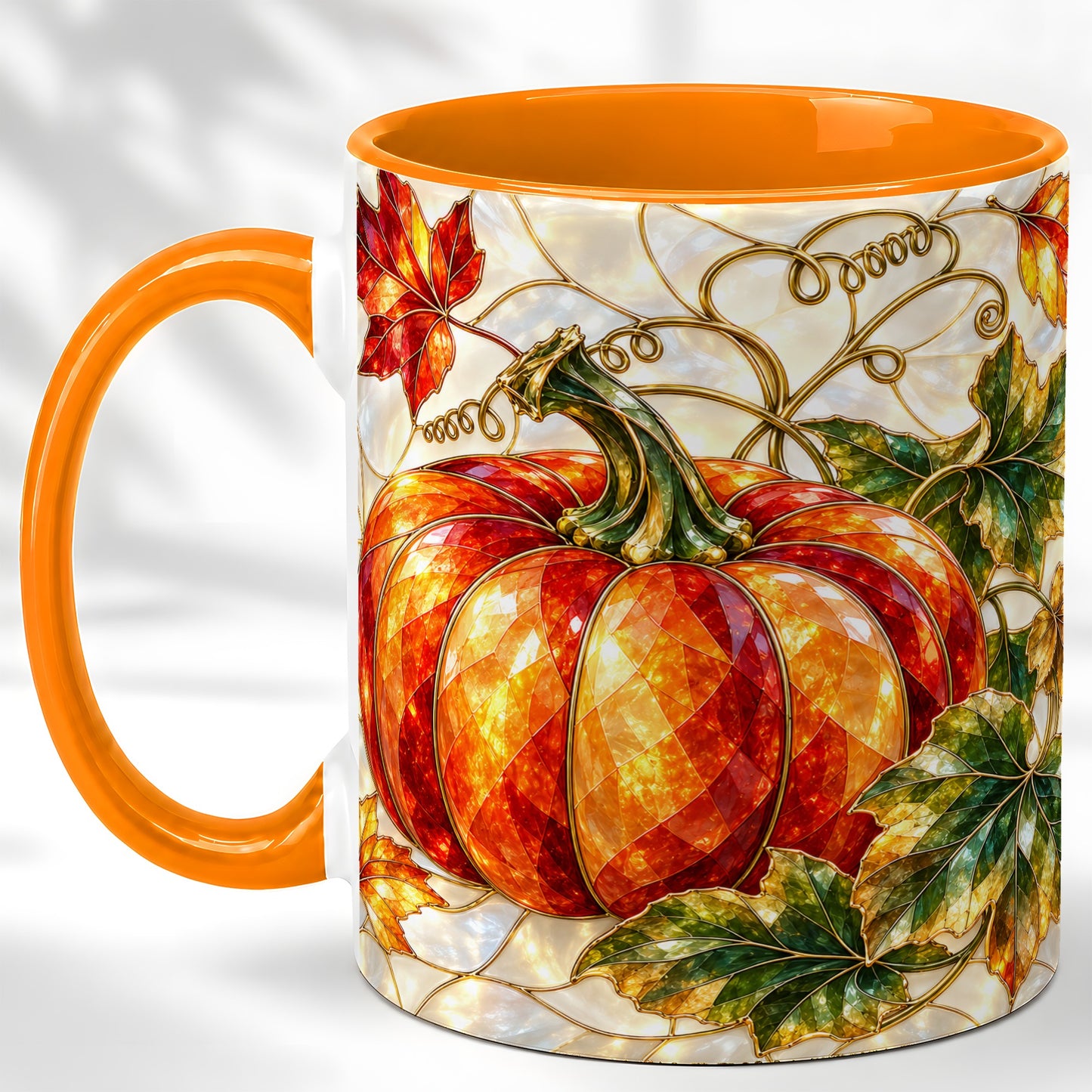 #pl[11oz|Orange] Mosaic Pumpkin Coffee Mug, Autumn Harvest Mug, Ceramic Cup