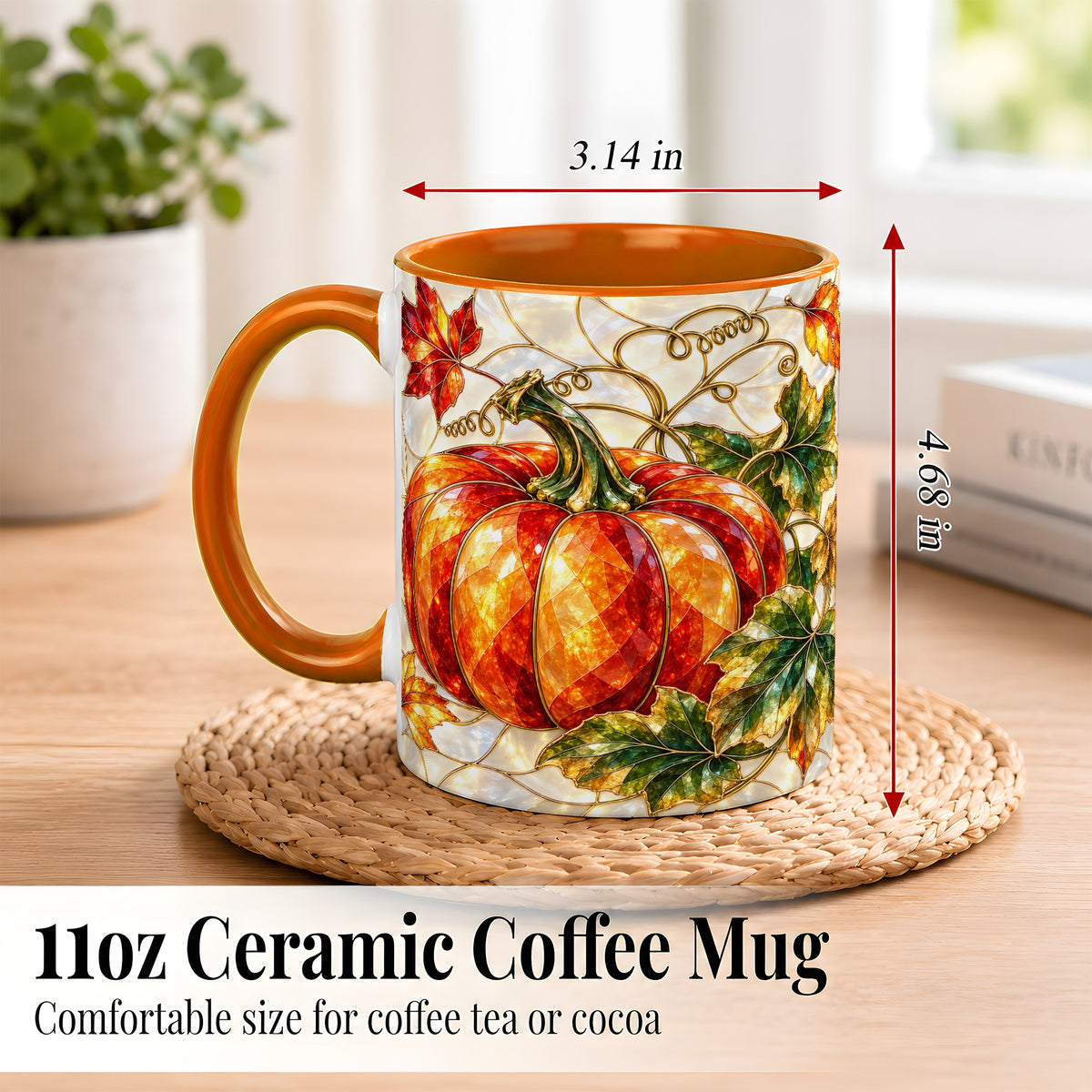 #pl[11oz|Orange] Mosaic Pumpkin Coffee Mug, Autumn Harvest Mug, Ceramic Cup